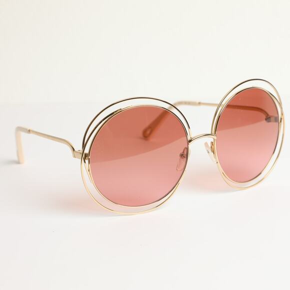 Chloe Accessories - CHLOE Oversize Gold and Pink Carlina Petite Gradient Sunglasses w/ Case